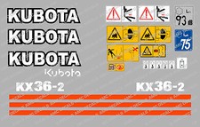 KUBOTA KX36-2 MINI DIGGER COMPLETE DECAL SET WITH SAFETY WARNING SIGNS