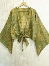 Pure Silk Boho Green Wrap Top