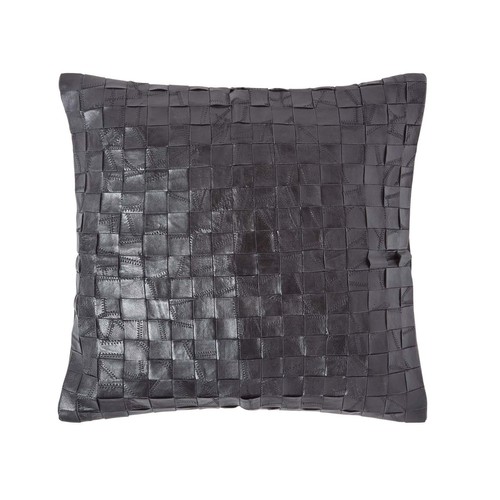Black real leather basketweave - black,