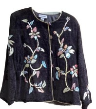 Ladies INDIGO MOON Black Velour  Embroidered Embellished Jacket Size L