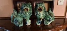 Pair Of Large Vintage Chinese Foo Dog Figurines 9 inches 23cm Tall