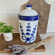 Ceramic Garlic Storage Pot,Hand Painted Lavander Lidded Jar,Rustic Kitchen Decor