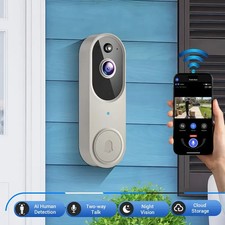 Wireless Video Doorbell Camera with Free Chime, AI Human Detection, Two-Way