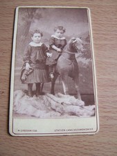 Victorian CDV Children on Large Toy Horse W Greenwood Photographer Heckmondwike
