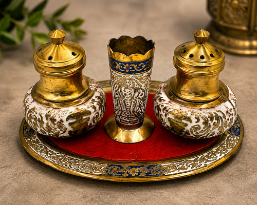 Vintage brass cruet set salt - cruet,