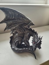 Nemesis Now Obsidian Dragon Figurine 25cm Silver, Resin, One Size- Fab Condition