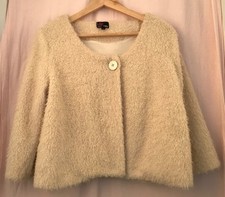 YUMI cream fuzzy faux fur short jacket/bolero,  size L, fit 12/14