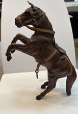 VINTAGE LEATHER COVERED PRANCING HORSE 8.5” tall western cowboy