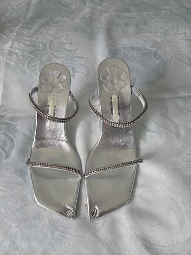 Silver colored jeweled sandal - silver-colored,