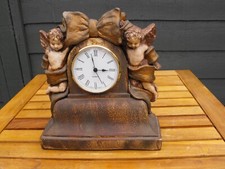 Vintage Gold Coloured Plaster Mantle/Shelf Clock with Cherubs Quartz Battery.