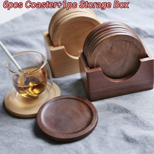 6pcs set wooden round coasters - round,