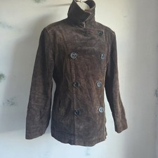 VINTAGE GAP Brown Corduroy Pea Coat Jacket  12-14 Double Breasted Floral Lined