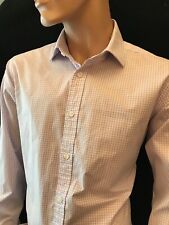 T. M. LEWIN Men's Lewin 100 Slim Fit Fine Check Cuff-Link Shirt Collar 16" Gents