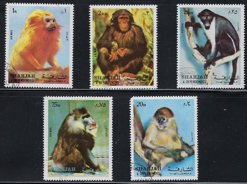 Sharjah monkeys stamps - on,