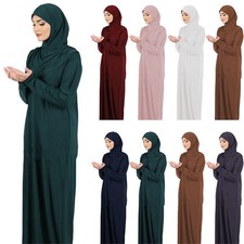 One Piece Muslim Women Prayer Dress Islamic Hijab Abaya Khimar Jilbab Kaftan NEW