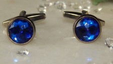 S/Steel Cufflinks & 10mm Sapphire Blue Resin Stones. Unisex-Wedding-Accessories