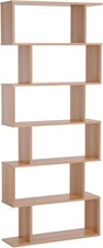 Modern S-Shape 6-Tier Bookcase Maple Wood Room Divider Display Shelf Unit