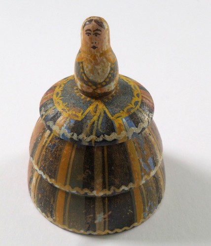 Old wooden lady doll - old, lidded