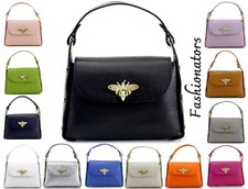 Women's Real Leather Gold Bee Handbag Crossbody Mini Chain Tote Grab Handle Bag