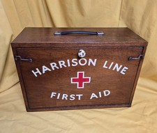 LARGE VINTAGE HARRISON LINES LIVERPOOL , WOODEN SHIPS FIRST AID BOX C1950'S
