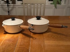 2 vintage Le Creuset white cast iron cocking sauce pan with spout No 18 16 size