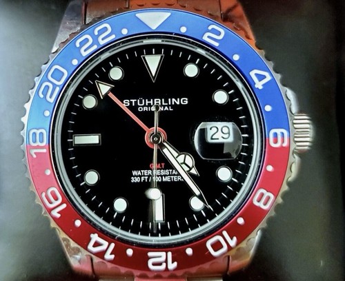 New rare swiss - stuhrling, gmt