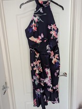 Lipsy Purple Floral Print Ruffle Halter Bodycon Midi Dress UK16 BNWOT 