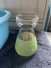 Vintage Green Sugar frosted banded,gold banded glass hyacinth vase,h15.5 cms