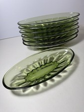 Vintage Green Glass Banana Split Dishes Set Of 7 