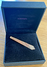 Vintage Gold Colour Tie Clip Slide Bar Embossed Stripe Pattern & Gift Box Father