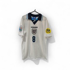 Umbro Official Remake England Euro 96 Home Shirt, #8 Gascoigne, White, Size M