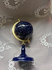 BLUE LAPIS WORLD GLOBE INLAID SEMI PRECIOUS STONES 9.25" HIGH EXCELLENT