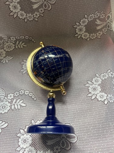 Blue lapis world globe inlaid - blue,