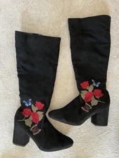 Primark Black Boots Embroidered Size 7  Flowers & Butterflies