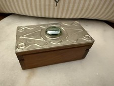 Arts & Crafts Style Hammered Pewter Cabochon Hinged Box Trinket Jewellery