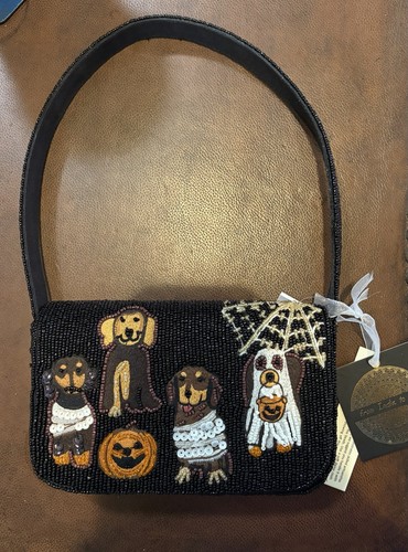 Black beaded halloween purse - black,