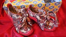 Irregular Choice Funky Lace Up Front 3.5" Heel Court shoes, s.6, Funky Pattern.