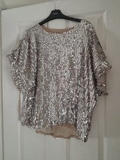Womens/Ladies Fully Lined Gold/Silver Sequined Top from River Island, Size M