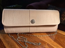 Jacques Vert Pink Silk-Effect Clutch Bag Crystal Clasp & Chain Strap