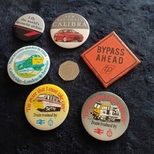6 VINTAGE TIN BADGES  BRITISH