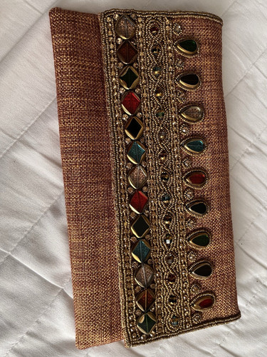 Bead embellished clutch bag/