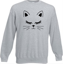 Grey cat sweatshirt cute cat design casual grey sweater ladies S-2XL women's uk 
