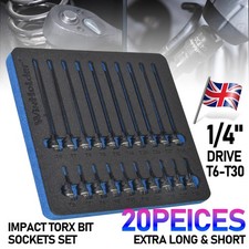 20PCS Extra Long & Short Impact Torx Star Bit Sockets Set 1/4" Drive T6-T30 S2