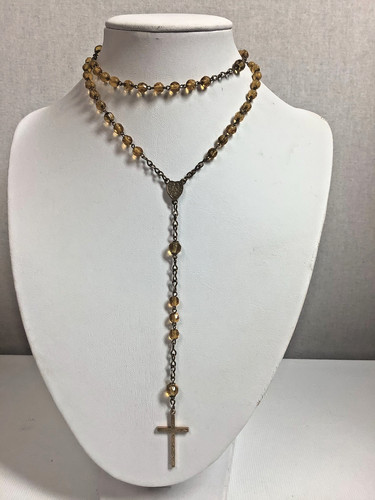 Amber glass rosary - with, 9ct