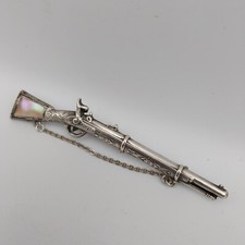 Antique Edwardian Brooch/ Man Pin. Silver Flintlock Mother Of Pearl 