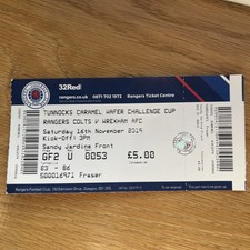 Glasgow Rangers FC Colts v Wrexham AFC Tunnocks Caramel Wafer Cup Ticket 2019