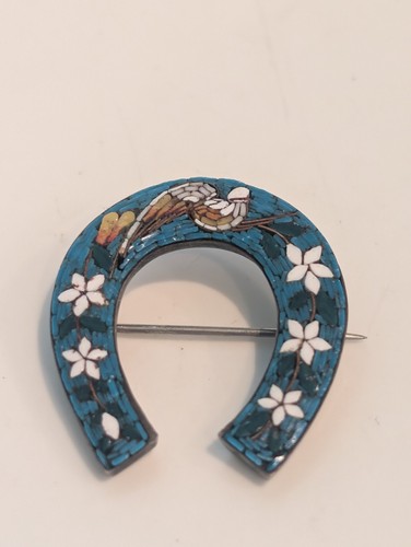 Vintage mosaic horseshoe pin - mosaic,
