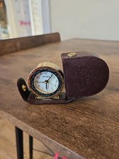 Vintage Wehrle Metal Travel Alarm Clock In Leather Case[D1-74] 