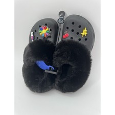 Furry Black Crocs 4 charms NWT
