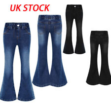 Kids Girls Casual Pants Flared Jeans W/Pockets Bell-Bottom Slim-Fit Denim Pants